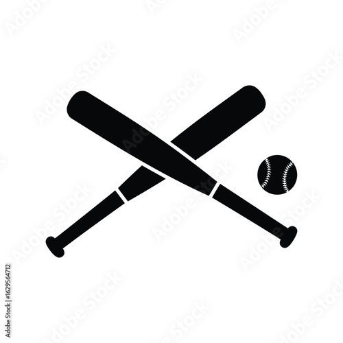 Two crossed baseball bats and a baseball isolated on white background
