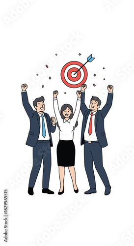 Successful business team celebrates achieving their ambitious goals with enthusiasm and joyful excitement