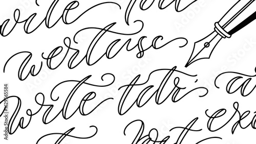 Elegant calligraphy background featuring the word write and a classic fountain pen design element