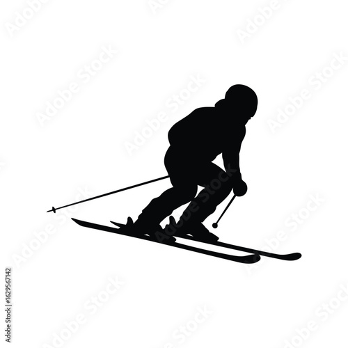 Professional skier racing downhill on skis, winter sports, mountain adventure, active alpine action