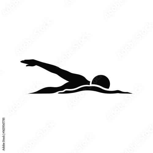 Silhouette of a swimmer performing the freestyle stroke isolated on white background