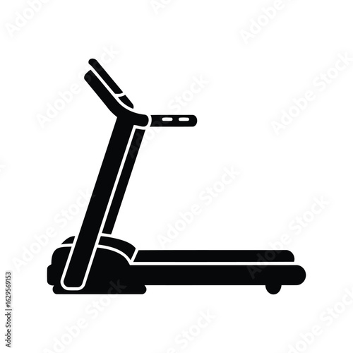 Black silhouette of a modern treadmill for running and cardio exercise isolated on white background