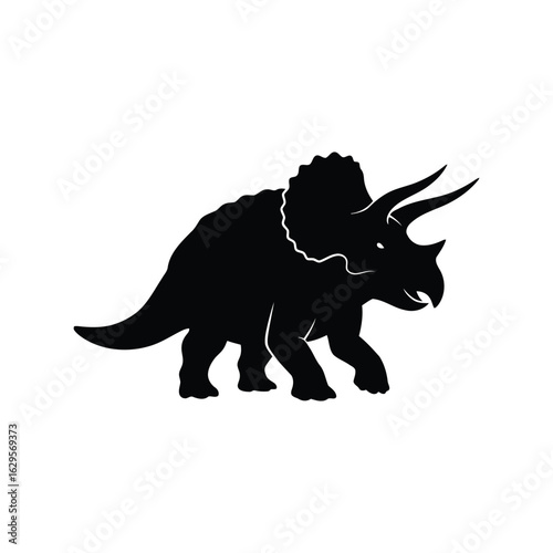 Silhouette of a triceratops dinosaur walking forward isolated on white background