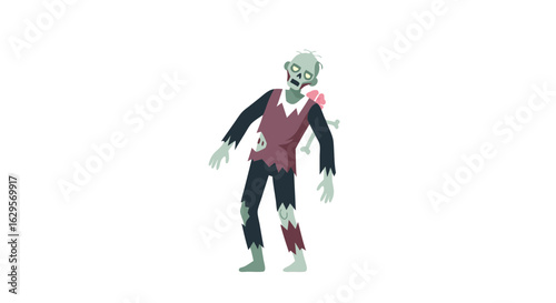 Cartoon Undead Figure with Ragged Clothes for Themed Graphic Depictions