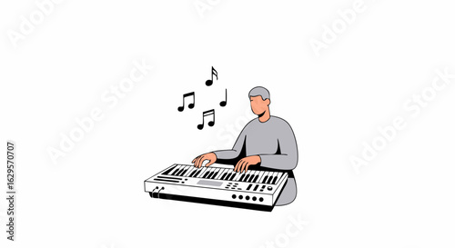 Illustrative Depiction of an Individual Playing an Electronic Keyboard Instrument Creating Harmonious Sounds