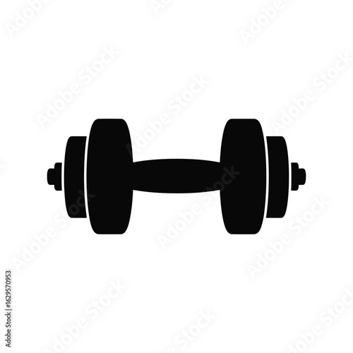 Simple black silhouette of a dumbbell isolated on white background