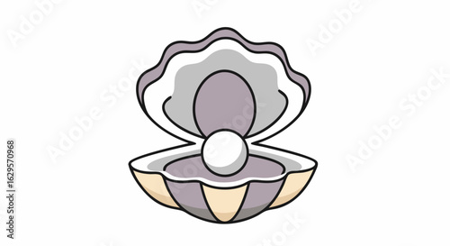 Illustrative oyster shell design with an elegant pearl revealing the treasures of the ocean waters