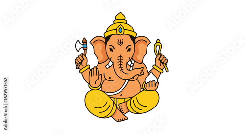 Vibrant Depiction of Lord Ganesha in Contemproray Style, Seamless Background Artwork, Spiritual Art, Deity Illustration, Artistic Creation, Sacred