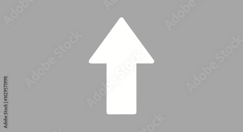 Ascending direction indication featuring a stark white arrow against a solid grey backdrop, symbolizing upward mobility and navigation guidance