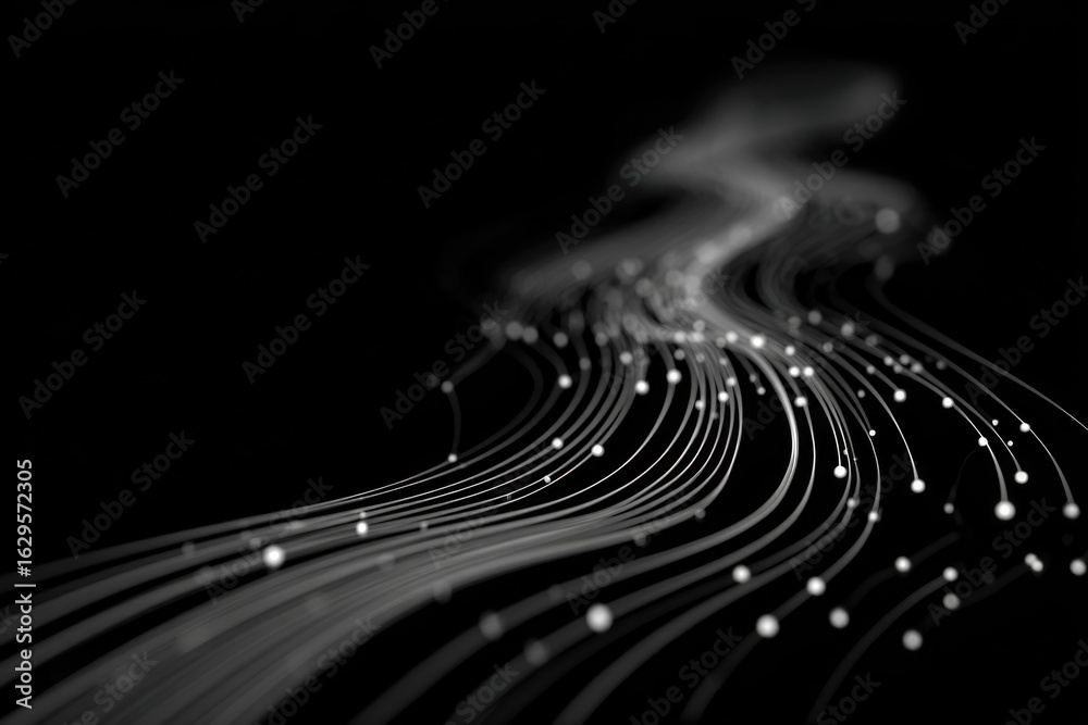 Fototapeta premium Minimal data flow map with subtle binary trails, fading in and out of a soft dark background