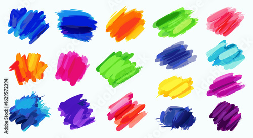 Vibrant watercolor strokes isolated on white conveying a sense of artistic expression and cheerful dynamism perfect for creative projects and