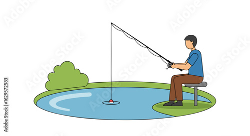 Angler's Solitude: A Serene Lakeside Fishing Scene Depicting Relaxation and Connection with Nature Through the Art of angling
