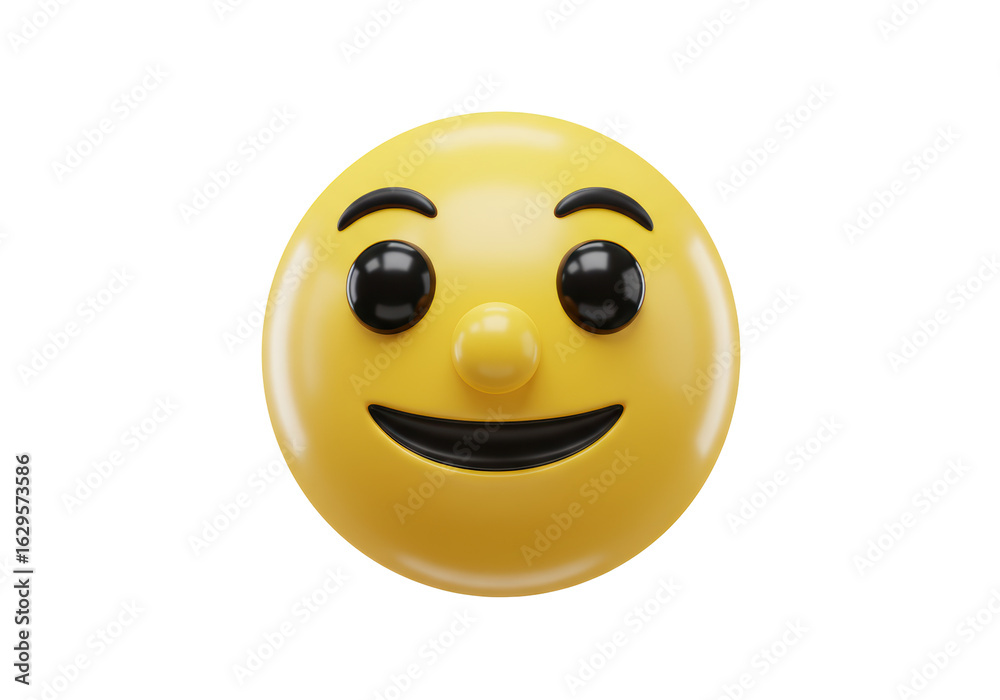 Fototapeta premium Isolated Bright Yellow 3D Rendered Happy Emoji with a Wide Smile, Expressing Joy and Positivity