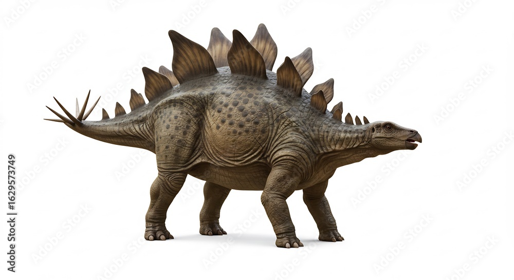 Fototapeta premium Dinosaure Stegosaurus puissant pose majestueuse eclairage net rendu 3D r�aliste. AI Generated