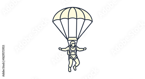Skydiver silhouette illustration with parachute descent action sport adventure thrill icon for adventure seekers and vector representation in