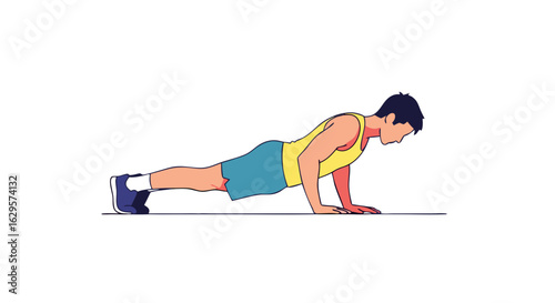Illustration of a man performing push-ups as an exercise for strength training and maintaining a healthy and fitness lifestyle routine