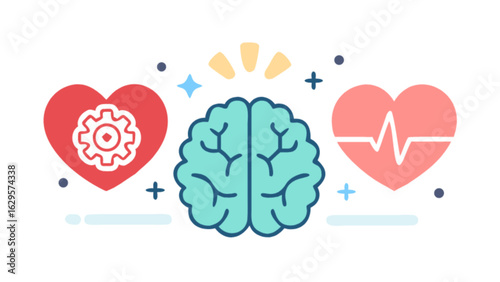 Brain and heart health concept illustration for mental health awareness and physical wellness campaign design