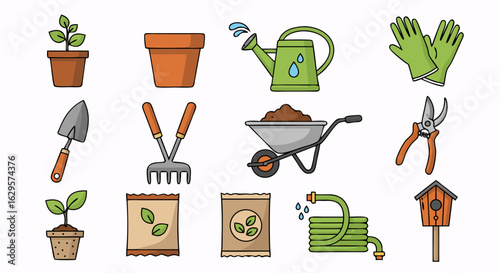 Charming Gardening Icon Collection: Illustrated Elements for Horticulture and Outdoor Living Project