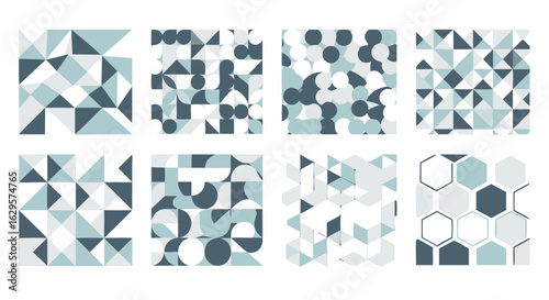 Sophisticated geometric patterns in calming teal and gray hues offering a modern design appeal suited for diverse backgrounds