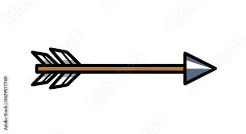 Stylized Vector Illustration of a Single Arrow Aiming Right with a Brown Shaft and Grey Fletching representing a Native American Weapon 1000