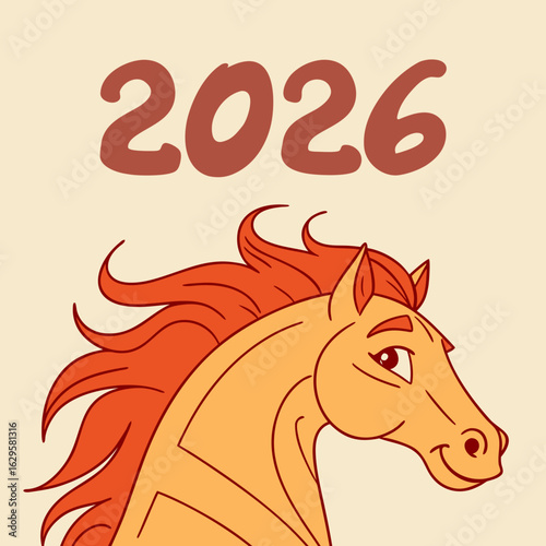 Mustang or steed, 2026 year, number inscription, card