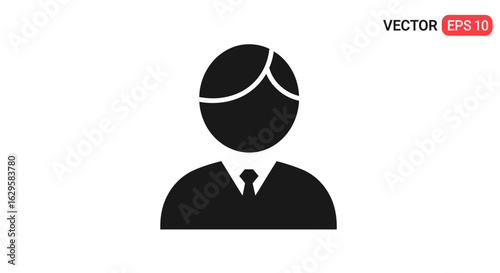 A simple black vector icon of a man in a suit and tie, representing a user profile or professional avatar.