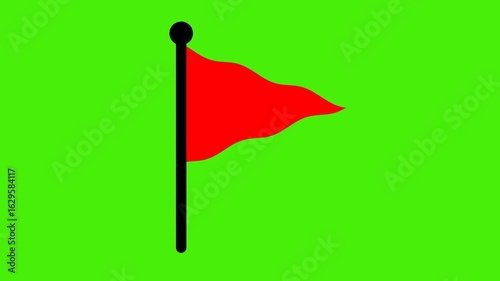 Looping Red Flag Icon Animation on Green Screen Background Representing Marker and Location Symbol