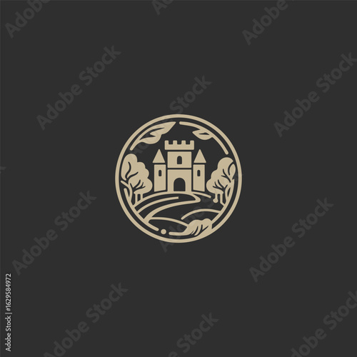 Castle logo vector icon illustration style