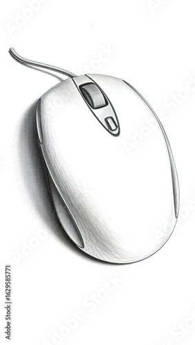 Realistic Black and White Pencil Drawing of a Computer Mouse

