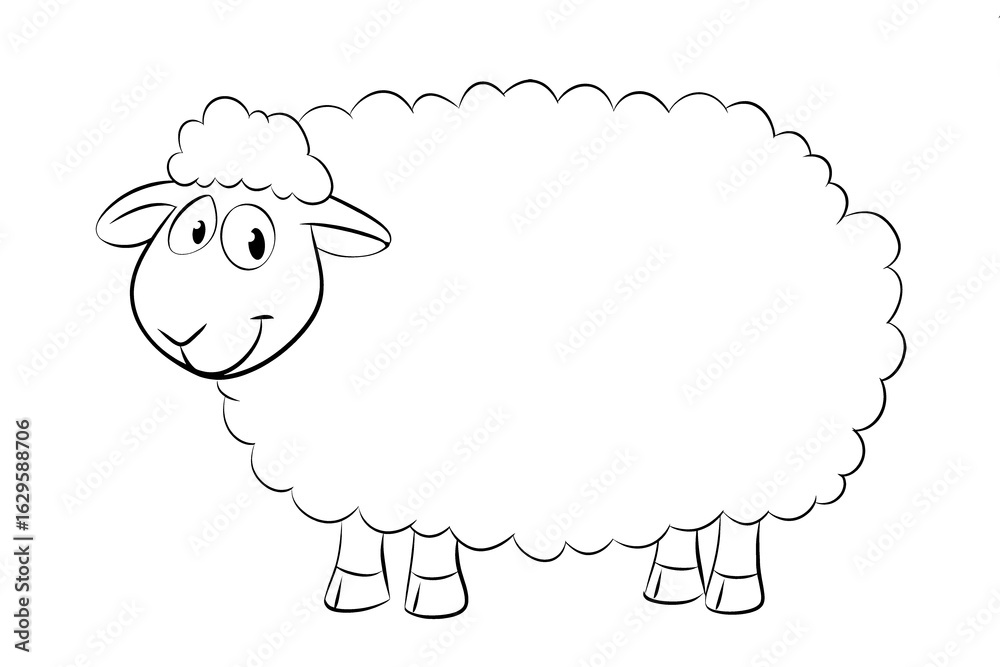 Obraz premium Coloring page featuring a cheerful cartoon sheep ready for creative fun with a blank canvas for colors