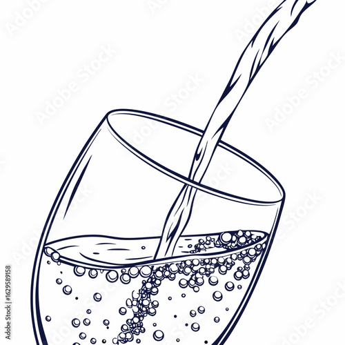 Illustration of a glass being filled with a fizzy drink isolated on white background