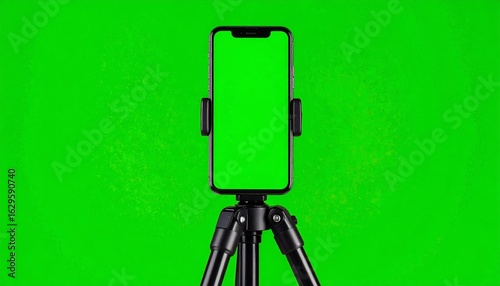 Smartphone with Green Screen on Tripod for Digital Marketing and Video Production