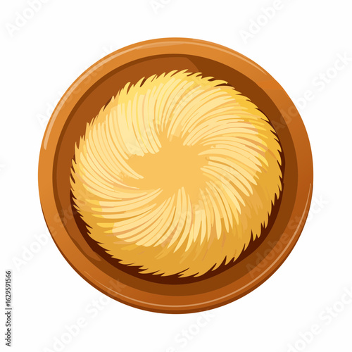 Isolated yellow pasta in a wooden bowl on a white kitchen background