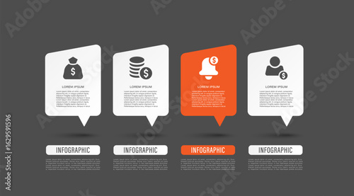 Speech bubble infographic template. Four steps, business data visualization.