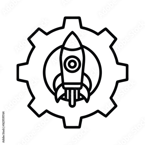 Rocket engine gear outline icon for space exploration and engineering