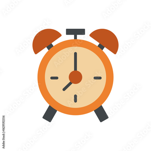 Classic alarm clock icon in flat design, symbolizing school schedule, time management, or early morning routines.
