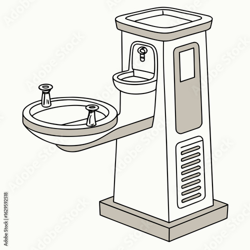 Modern outdoor drinking fountain with two water spouts and a clean minimalist design