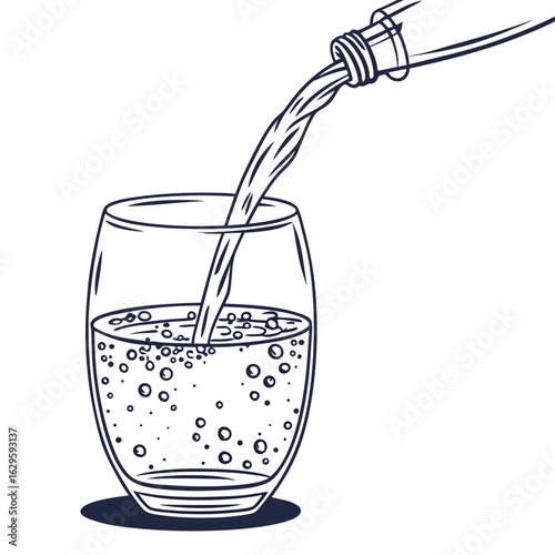 Pouring a fizzy drink into a glass isolated on white background