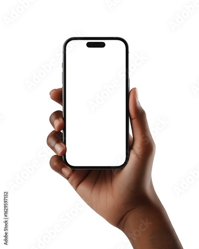 Hand Holding a Smartphone with Blank White Screen for Display or Use