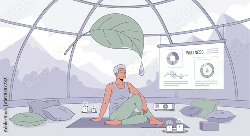 Wellness retreat with yoga meditation in dome structure offering panoramic mountain views