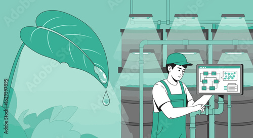 Illustration of an innovative and sustainable indoor vertical farm technology concept