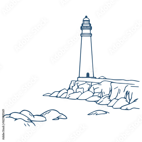 Lighthouse stands tall on rocky coast providing guidance and safety for ships navigating the waters