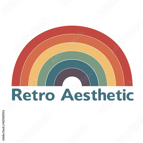 Illustration of a retro rainbow design with multiple colors and a text overlay reading retro aesthetic