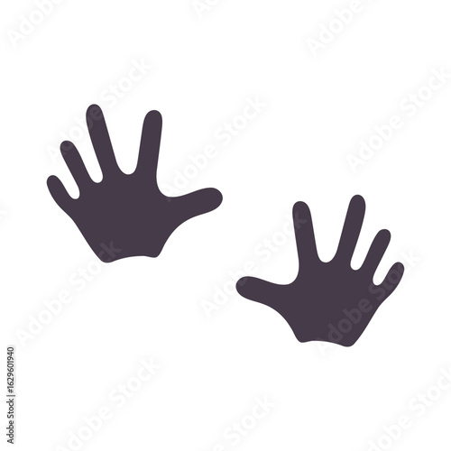 Two dark handprints with spread fingers isolated on a white background in a simple cartoon style design