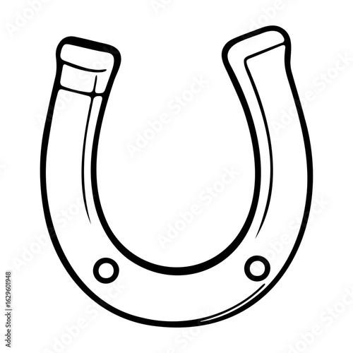 Illustration of a simple horseshoe with two holes at the bottom and a black outline on a white background