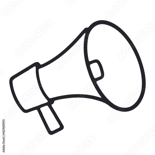 A simple line drawing of a megaphone with a handle, angled slightly to the right side of the frame