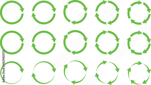 Circle Arrows Vector Icons Pack – Looping, Rotating, Recycling, Refreshing, Reloading, Repeating, Synchronizing, and Restarting Arrow Signs for Apps, Web, and Design Use