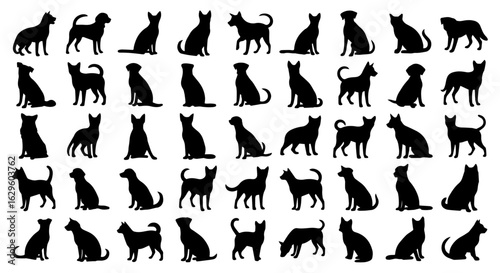 Cat and Dog Silhouettes Collection – Pet Animal Vector Icons in Black