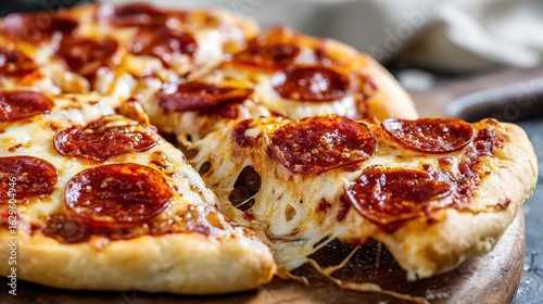 Wallpaper Mural Close-up of a pepperoni pizza with melted cheese, showcasing warm tones and a clean presentation. Torontodigital.ca