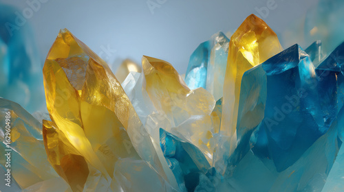 Futuristic crystalline growth in topaz yellow and turquoise